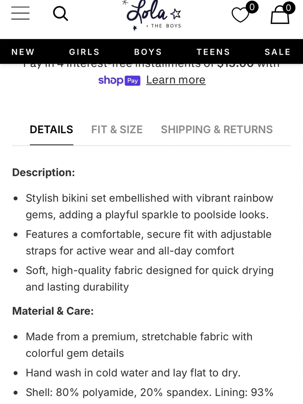 Lola & The Boys RAINBOW GEMS BIKINI size 8